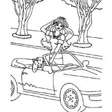 Barbie riding in her convertible car coloring page