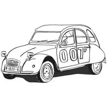 Citroën 2CV with number 007 on the door coloring page