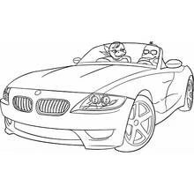 Convertible car with two cartoon passengers coloring page