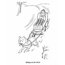 Dog sled ride through the snow coloring page