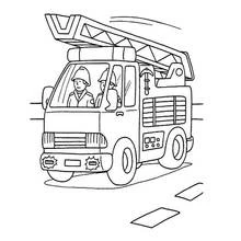 Firetruck driving with two firefighters coloring page