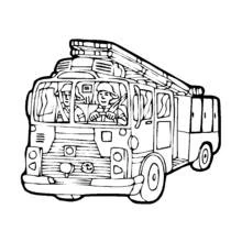 Firetruck with two firefighters inside coloring page