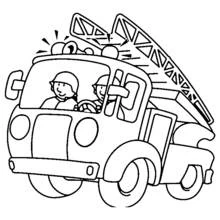 Firetruck with two firefighters aboard coloring page