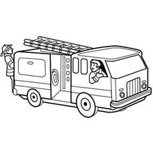 Firetruck with firefighters ready for duty coloring page
