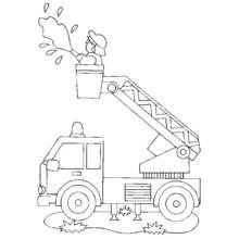 Firetruck with ladder and firefighter spraying water coloring page