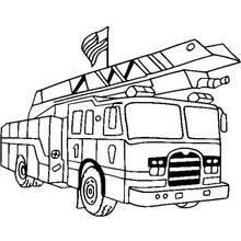 Firetruck with extended ladder and flag coloring page