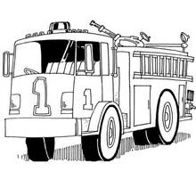Firetruck with ladder and number one on the doors coloring page