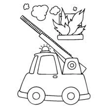 Firetruck with extended ladder near flames coloring page