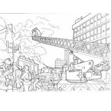 Firetruck with extending ladder rescuing people coloring page