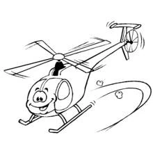 Cartoon helicopter with a smiling face coloring page