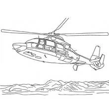 Helicopter flying over mountains coloring page