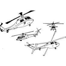Four helicopters shown from different angles coloring page