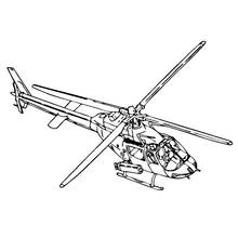 Military helicopter with long rotor blades coloring page