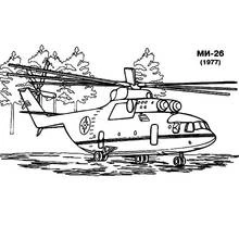 Mi-26 helicopter parked near trees coloring page