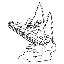 Snowmobile rider leaping over snowy mound coloring page