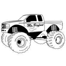 Monster Truck Ms. Bigfoot from low angle coloring page