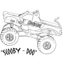 Scooby-Doo monster truck with bone wheels coloring page
