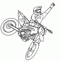 Motocross rider doing a mid-air trick coloring page