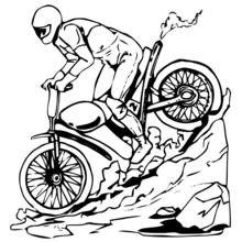 Motocross rider climbing a rocky slope coloring page