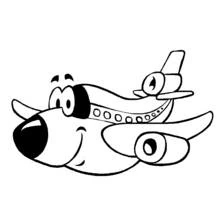 Cartoon airplane with a smiling face coloring page