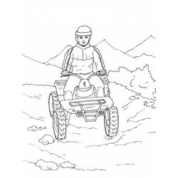 Boy riding a quad through the mountains coloring page
