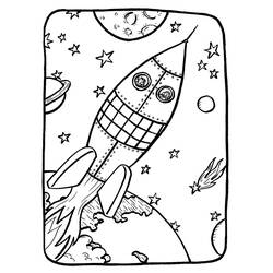 Rocket blasting off into space coloring page