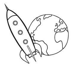 Rocket flying near planet Earth coloring page