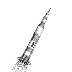 Rocket labeled NASA blasting off coloring page