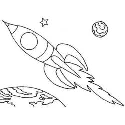 Rocket blasting off through space coloring page