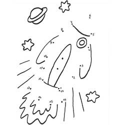 Rocket dot-to-dot in space coloring page