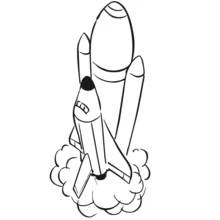 Spaceship launching with boosters and smoke clouds coloring page