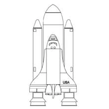 Space shuttle with booster rockets on launch pad coloring page
