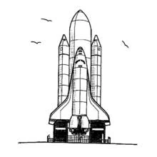 Space shuttle on launch pad coloring page