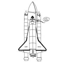 Space shuttle facing forward with boosters coloring page
