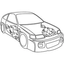 Sports car with flame decals coloring page