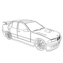 Tuned sports sedan with rear spoiler coloring page