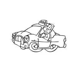 Smiling cartoon driver in vintage taxi coloring page