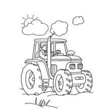 Tractor with farmer driving in a field coloring page