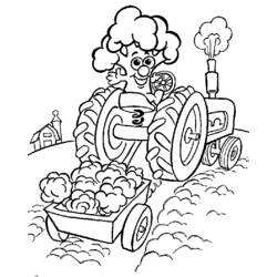 Clown driving a tractor with a trailer coloring page