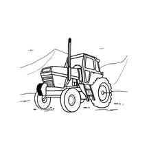 Tractor with cabin in a hilly field coloring page