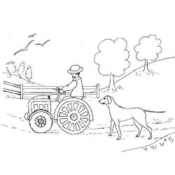 Tractor with farmer and dog in the countryside coloring page