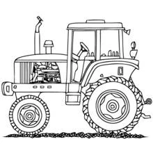 Tractor with enclosed cab and large wheels coloring page