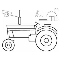 Tractor on the farm with barn and farmer coloring page