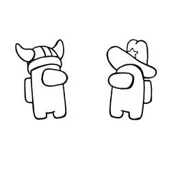 Among Us characters as viking and cowboy coloring page