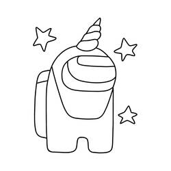 Among Us character with a unicorn horn coloring page