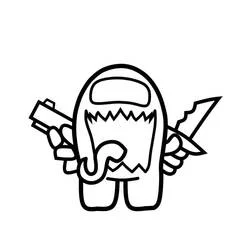 Among Us impostor holding a gun and a knife coloring page