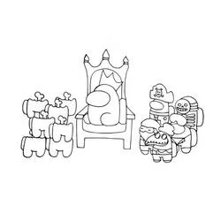 Among Us king on his throne with crew members coloring page
