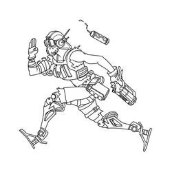 Octane in action with jump pad and weapons coloring page