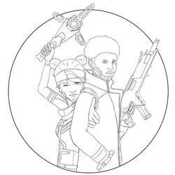 Apex Legends duo posing with weapons coloring page