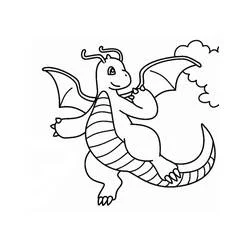 Dragonite flying through the clouds coloring page